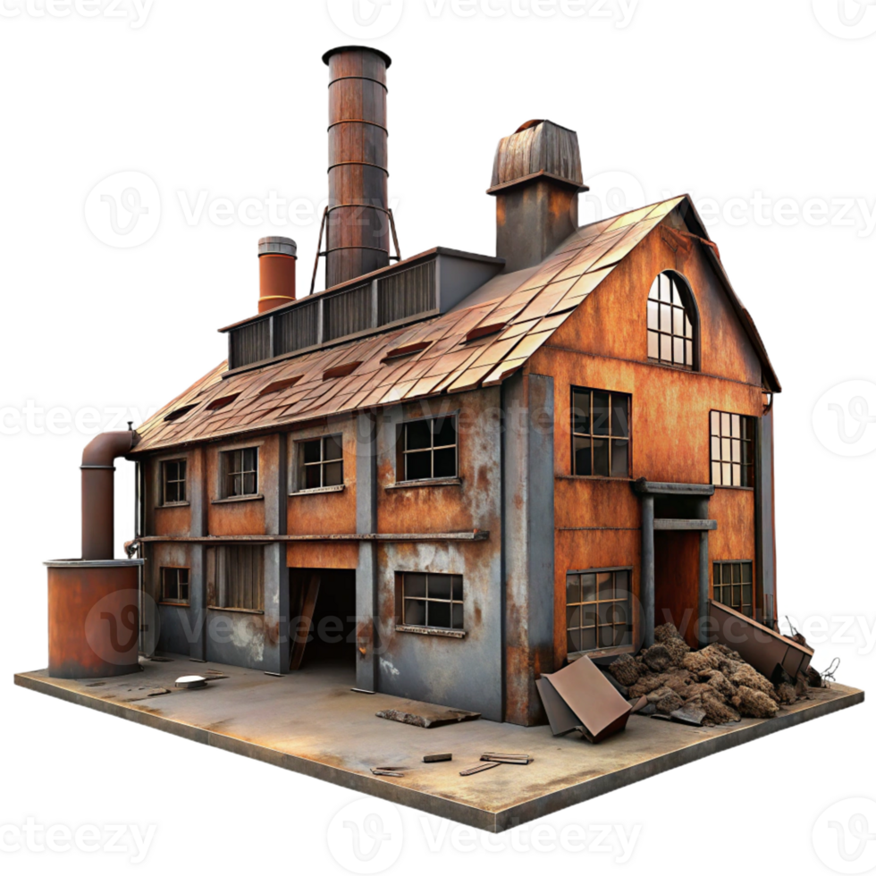 extraordinary creative An abandoned industrial factory, rusty metal, broken windows, post-apocalyptic setting, digital painting, detailed png