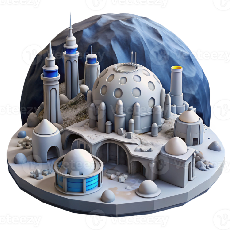beautiful artistic A futuristic city built on the moon, sci-fi setting, cratered landscape, original png