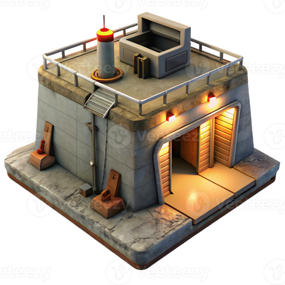 beautiful modern Underground bunker, concrete walls, dim lighting, survivalist theme, post-apocalyptic setting, realistic rendering, high resolution png