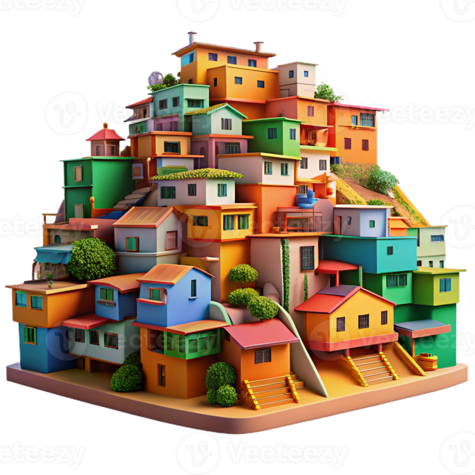 serene artistic A colorful favela built on a hillside, vibrant hues, dynamic composition, documentary style, authentic png