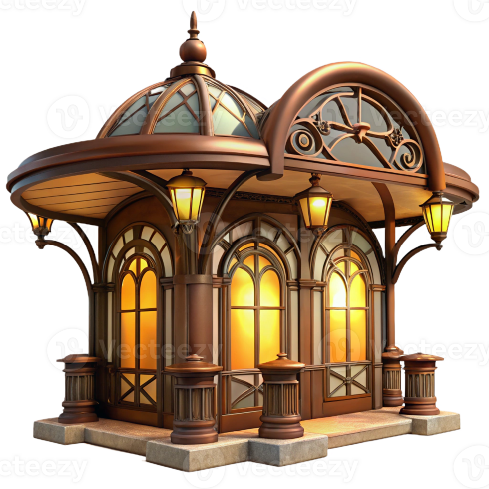 wonderful creative Art Nouveau metro station, ornate ironwork, stained glass, warm incandescent lighting, elegant, authentic png