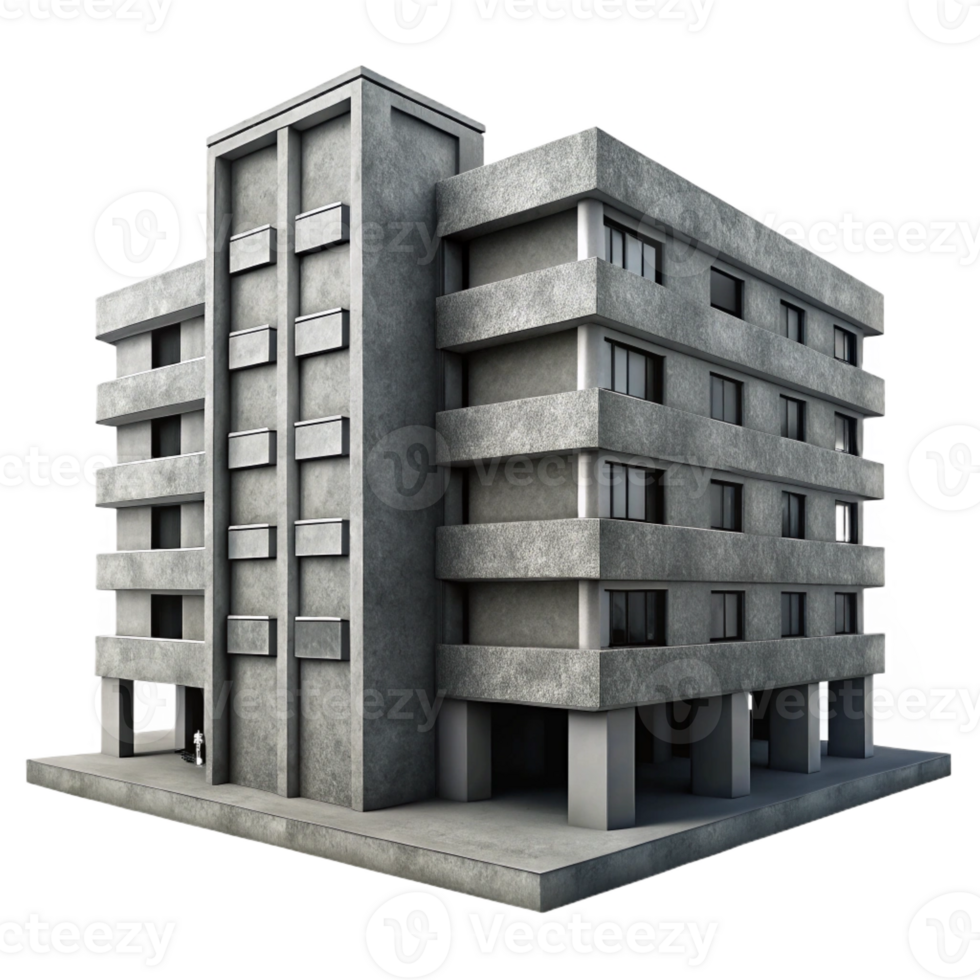 impressive rustic A single Brutalist concrete apartment building, harsh shadows, overcast sky, monochrome, gritty texture 4K png