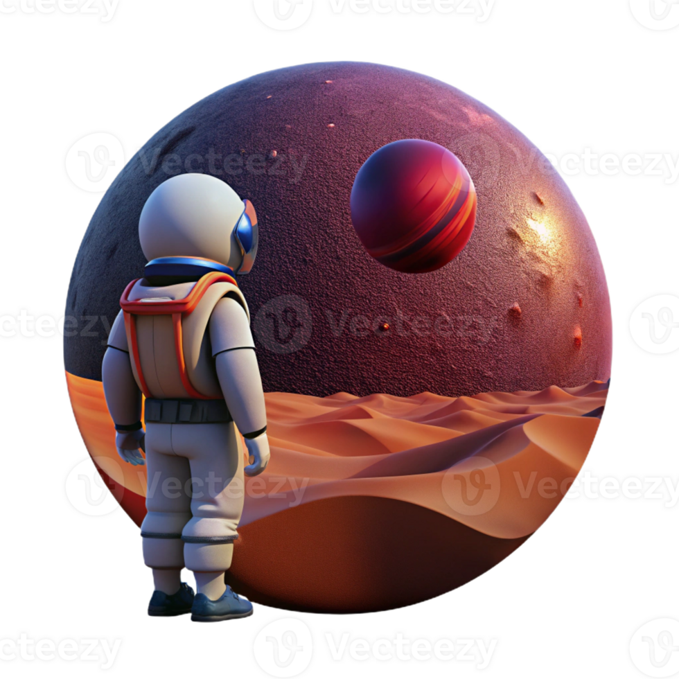 serene minimalist A lone astronaut, stranded on a desolate, red planet, gazing at a colossal, ringed planet in the twilight sky, cinematic lighting, hyperrealistic style authentic png