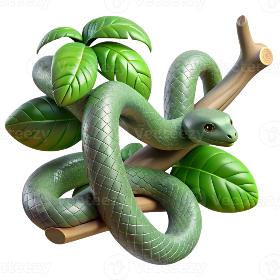 elegant traditional A slithering snake coiled around a branch, jungle setting, dappled lighting, realistic textures authentic png