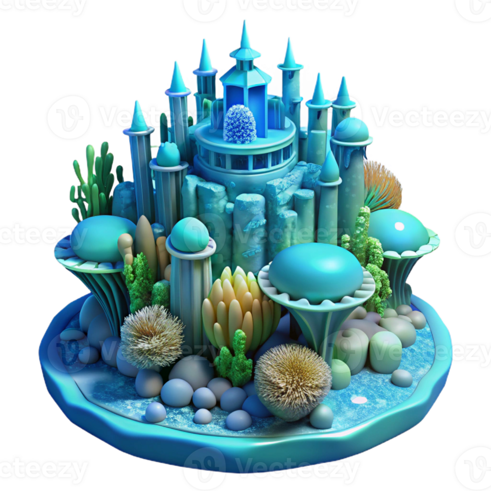 serene abstract An underwater city built of coral and bioluminescent algae, ethereal blue-green light, Art Nouveau style, intricate details, detailed png