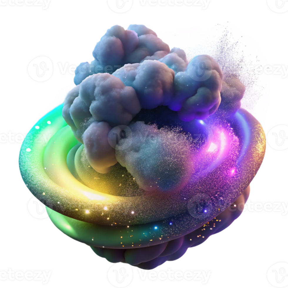 beautiful artistic A cloud of iridescent dust particles, swirling in a vortex, lit by a hidden, multicolored light source original png