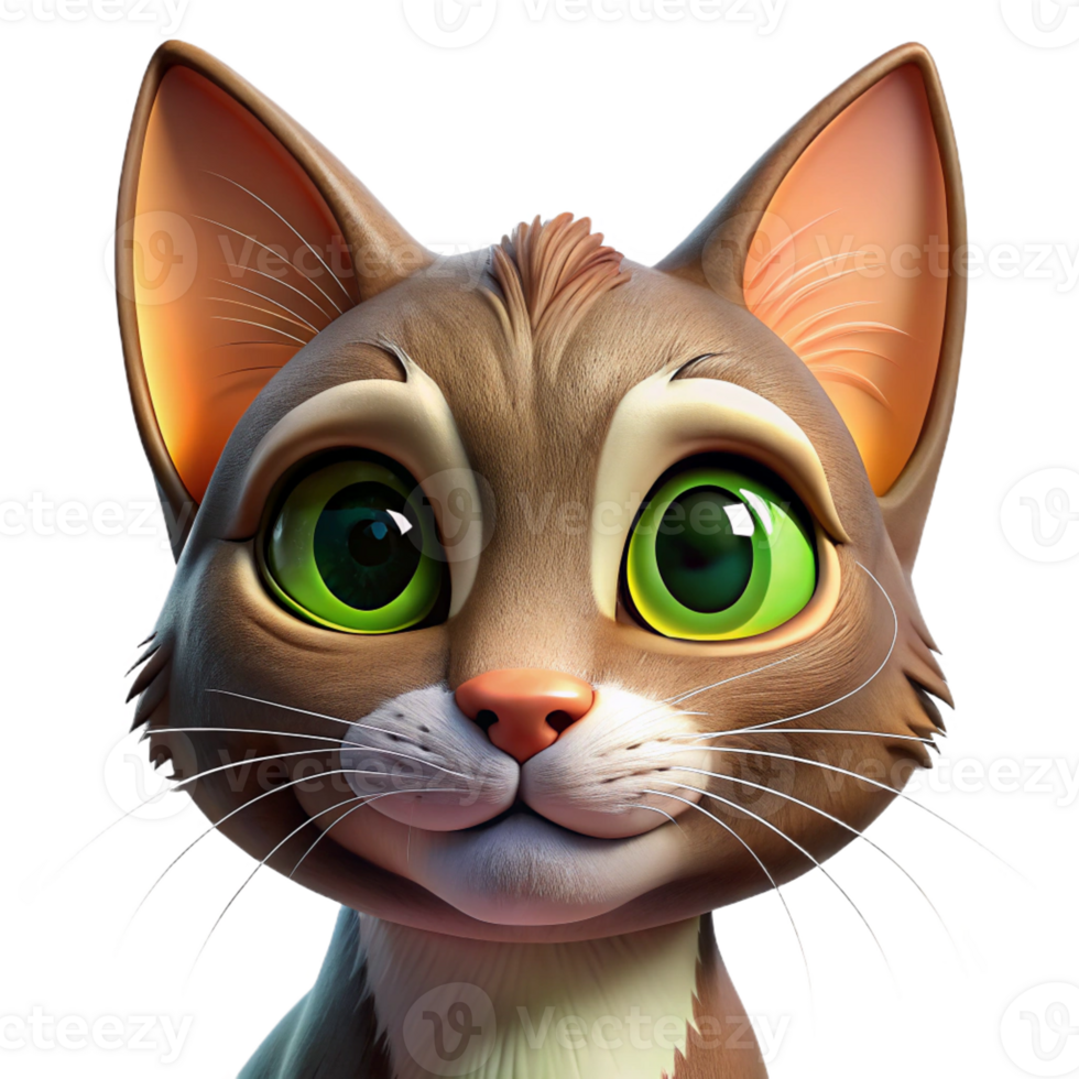 vibrant contemporary Portrait of a curious cat with wide green eyes, warm, cozy lighting, realistic animal portrait style, high resolution png