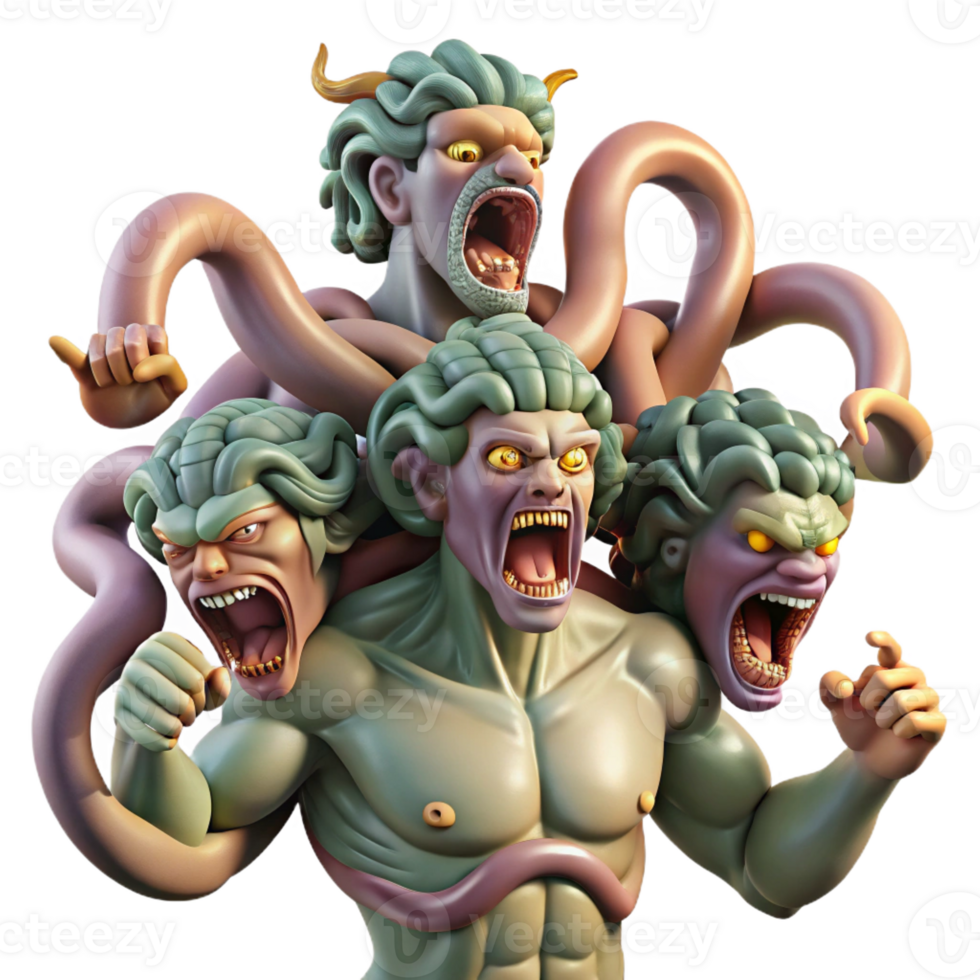 beautiful traditional A hydra with multiple heads battling Hercules, dynamic and action-packed, Baroque painting style 4K png