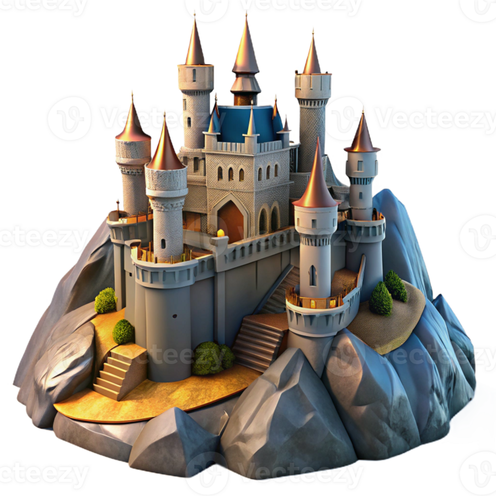 beautiful rustic A medieval castle perched on a mountaintop, fortified walls, dramatic lighting, fantasy setting authentic png