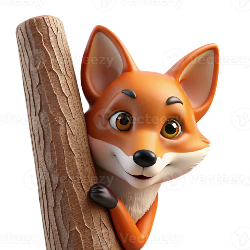 elegant classic A curious fox peering out from behind a tree, sly expression and detailed fur, realistic style genuine png