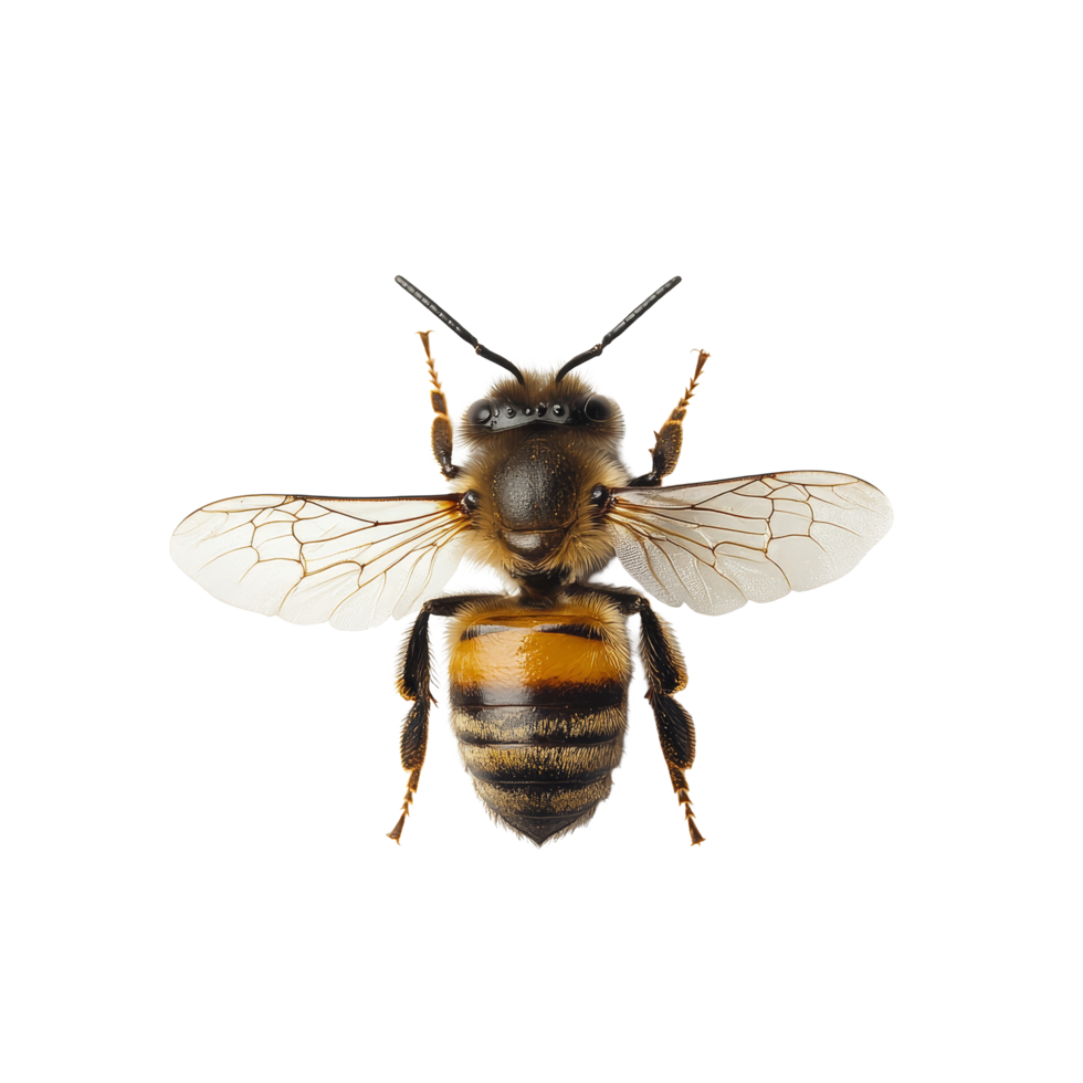 A closeup view of a bee isolated on a transparent background showcasing intricate features and textures, Cold beef salad top view isolated on transparent background png
