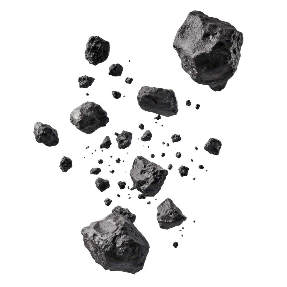 Asteroids floating in the air isolated on a transparent background showcasing a cosmic scene, Asteroids in air template, isolated transparent background png
