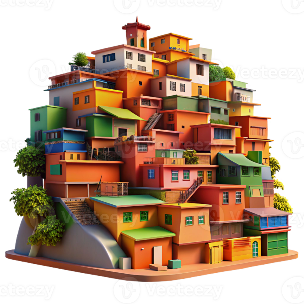 wonderful rustic A colourful favela built on a hillside, vibrant paint, intricate details, warm sunlight, lively atmosphere original png
