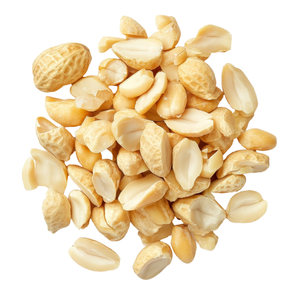 Peeled peanuts arranged on a transparent background, showcasing their smooth surface and natural color variations, peeled peanuts isolated png