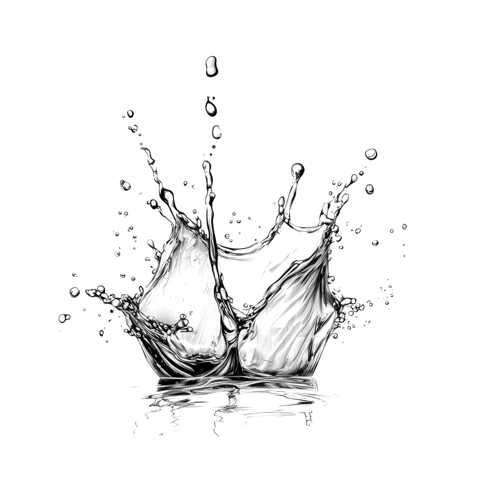 Dynamic water splash captured in a detailed study of fluid movement on a transparent background, Water splash isolated on transparent Stock Illustration png