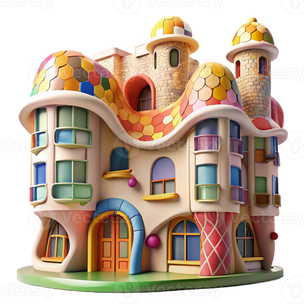 impressive modern A Gaudi-inspired apartment building, organic shapes and colorful mosaics, bright sunlight, whimsical and playful style professional png