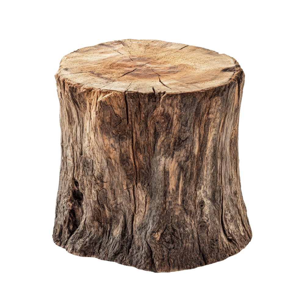 A rustic wood stump isolated on a clean transparent background, showcasing natural textures and patterns, wood stump isolated on transparent background png