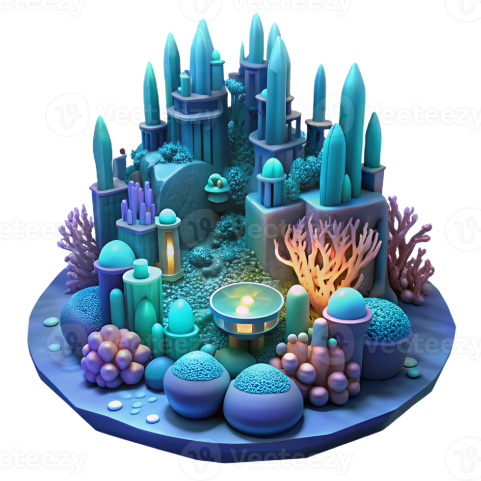 extraordinary rustic An underwater city built of coral and glowing algae, deep ocean environment, bioluminescent lighting, otherworldly and mysterious high resolution png