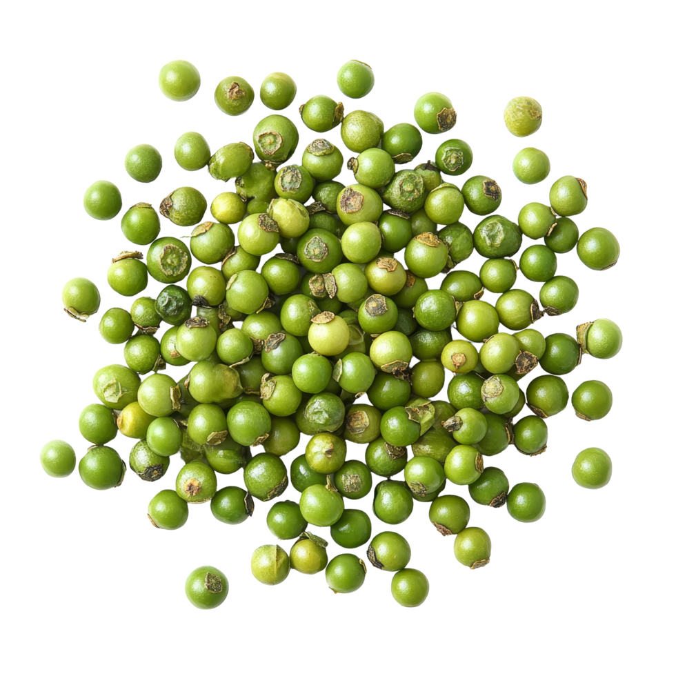 Fresh green peppercorns on a transparent background showcasing their vibrant color and texture for culinary uses, Fresh green peppercorns isolated on transparent background png