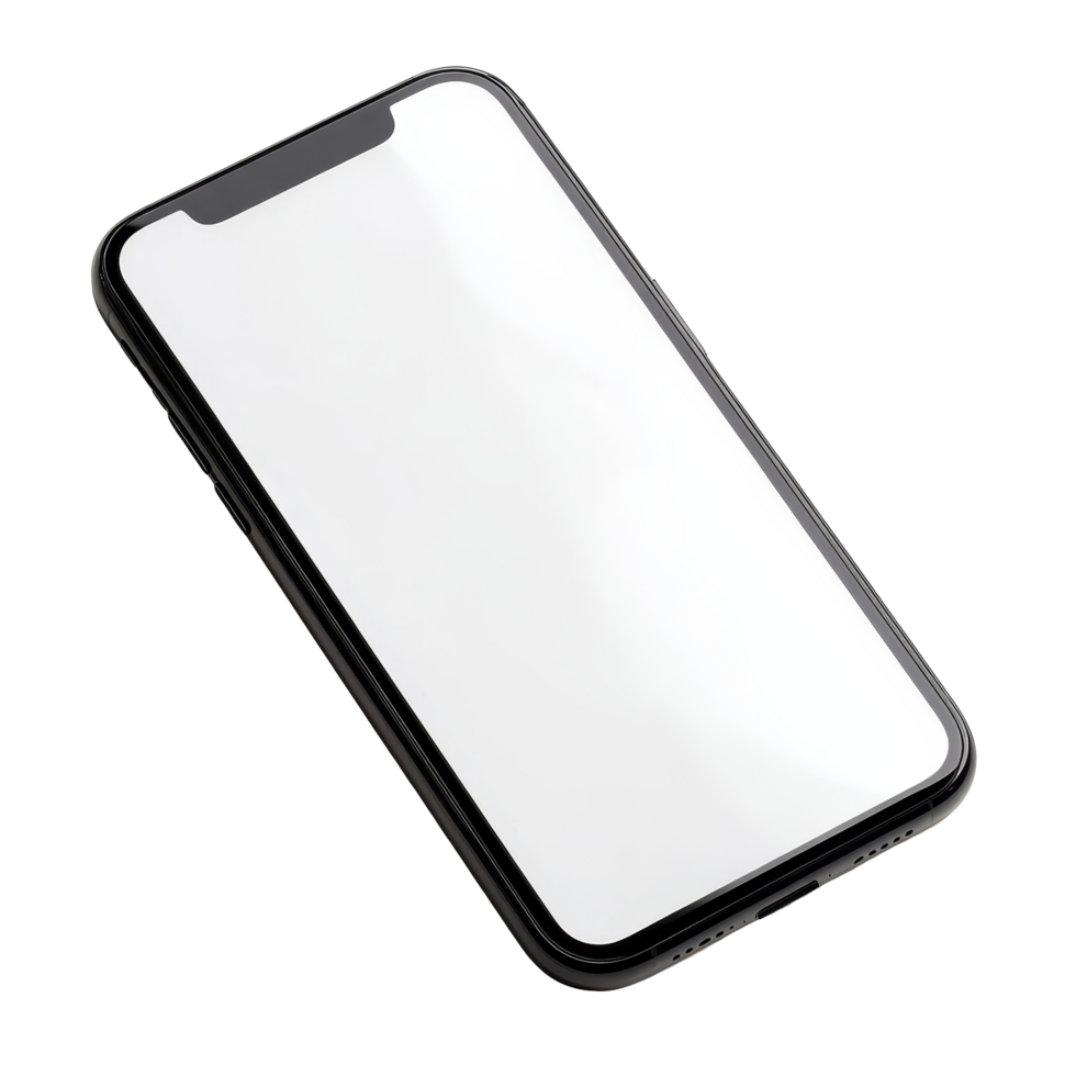 An empty mobile phone lying flat on a clean transparent background ready for personalization or display purposes, empty mobile phone on transparent backgroundfile png