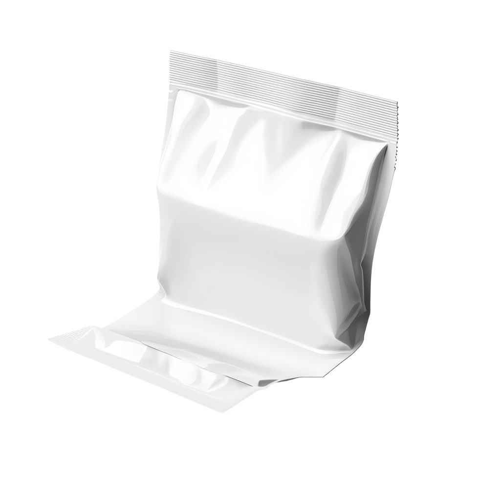 Cut open blank snack packaging isolated on a transparent background showcasing the empty interior and crisp exterior, Cut open blank snack packaging isolated png