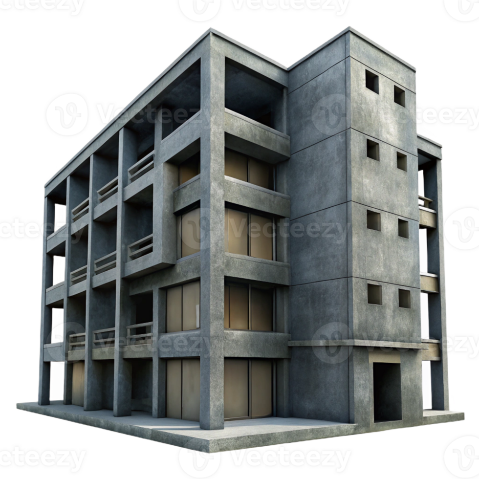 serene artistic A single, Brutalist concrete apartment block, harsh shadows, overcast sky, photorealistic, dystopian, detailed png