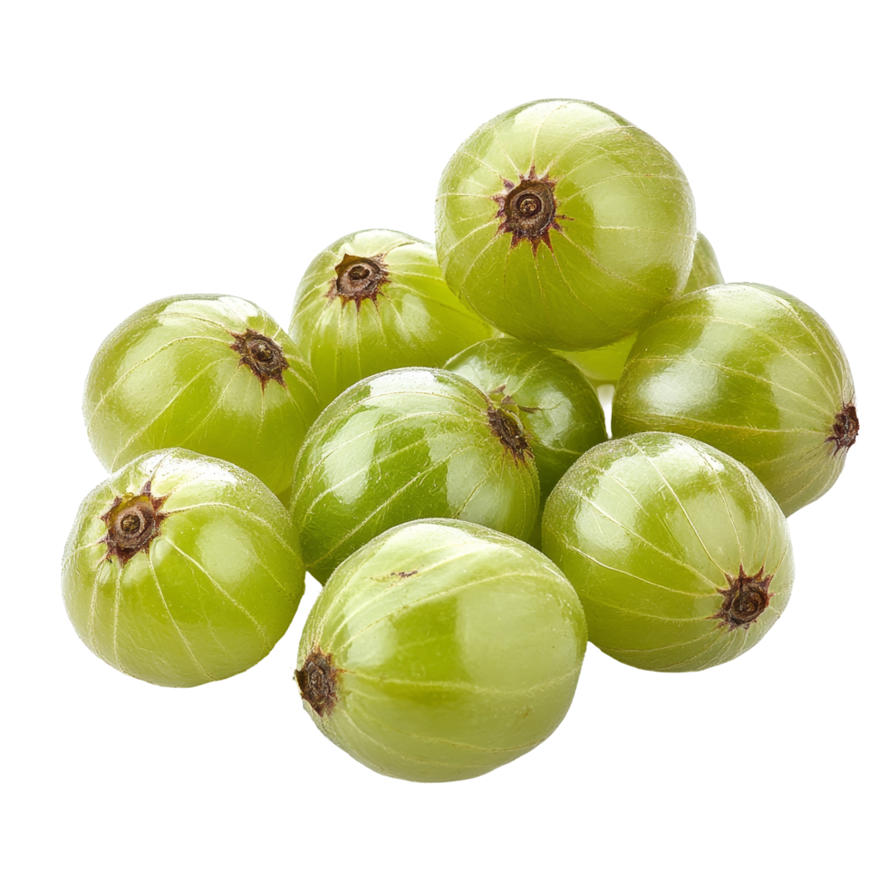 Fresh Indian gooseberries stacked together on a transparent background showcasing their vibrant green color and texture, Indian gooseberries on transparent background png