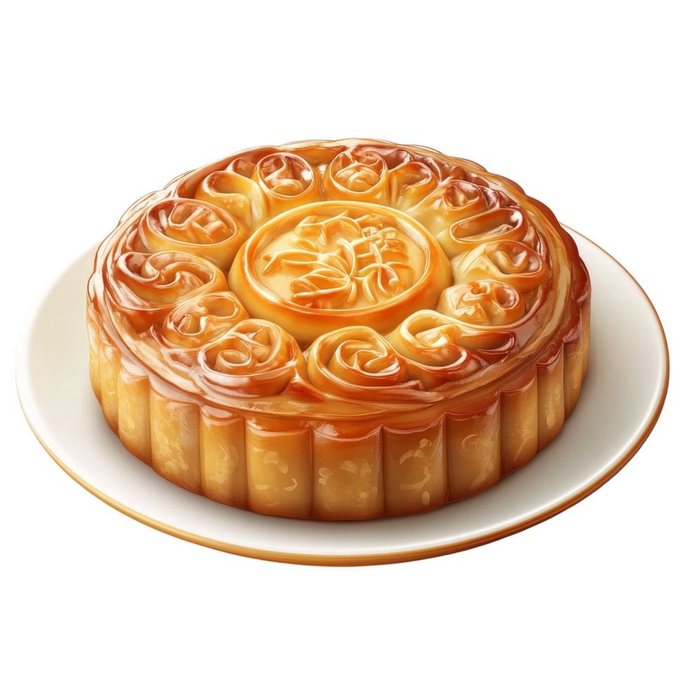 Delicious moon cake displayed on a transparent plate against a clean transparent background, delicious moon cake on transparent background png