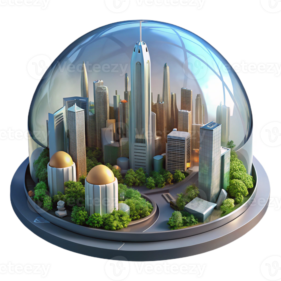stunning traditional A futuristic city built inside a giant dome, lush vegetation and advanced architecture, lit by a simulated sun premium png