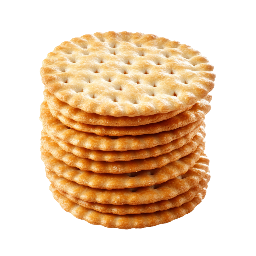 Stacked round crackers isolated on a clean transparent background for culinary and snackrelated purposes, stack round cracker isolated on transparent backgroundfile png