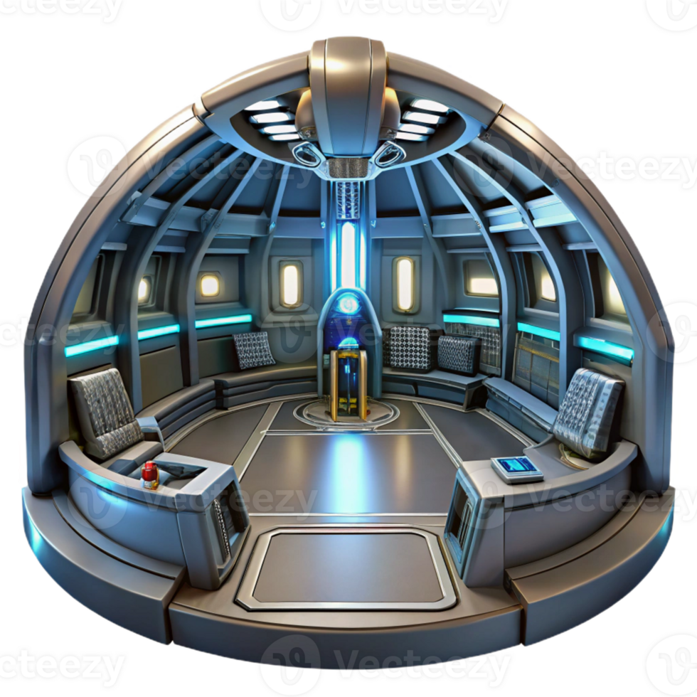 stunning contemporary A futuristic spaceship interior, sleek metallic surfaces, glowing control panels, sci-fi movie still professional png