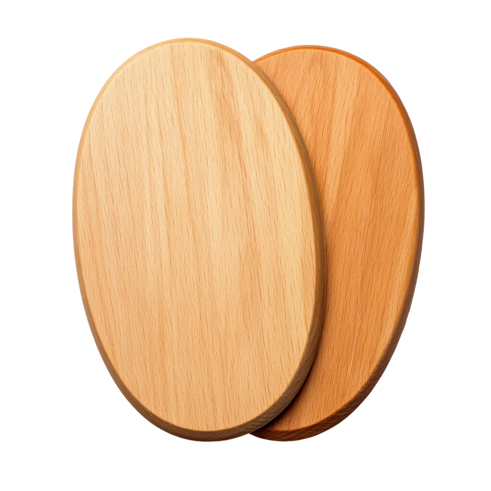 Two oval wooden blanks on a transparent background for crafting and creative projects, oval wooden blanks boards isolated on transparent background png