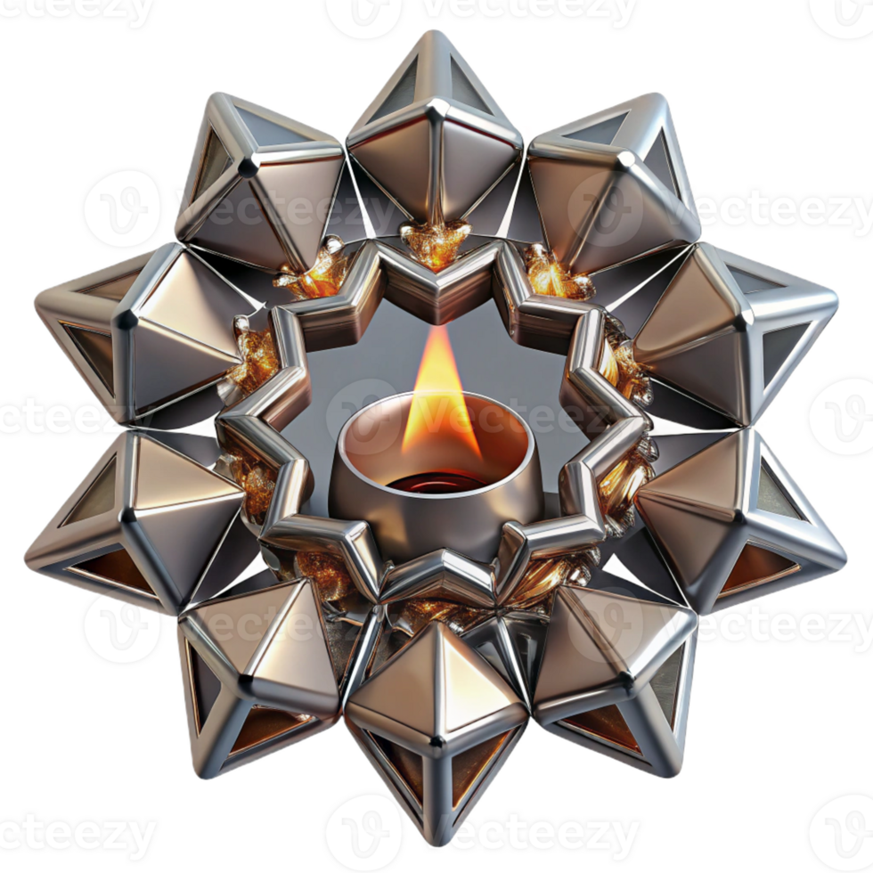 vibrante criativo uma caleidoscópio do fragmentado espelhos refletindo uma solteiro queimando vela, com Alto contraste e afiado foco genuíno png