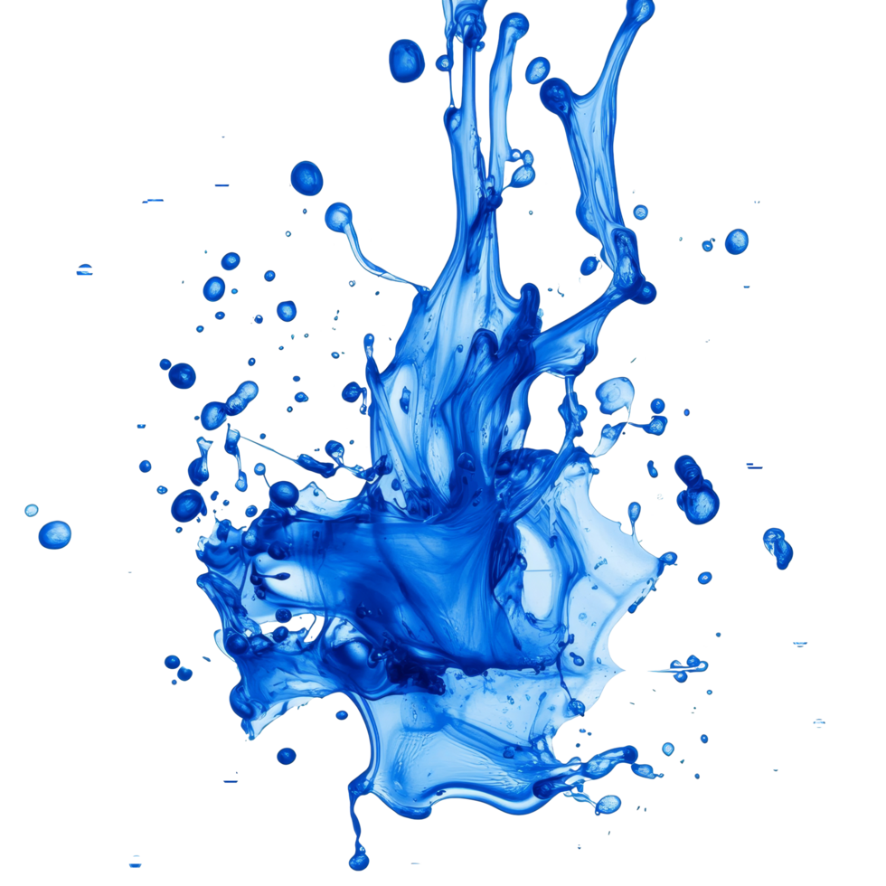 Blue ink splash captured on a transparent background demonstrating energy and fluidity in motion, blue ink splash isolated on transparent background png