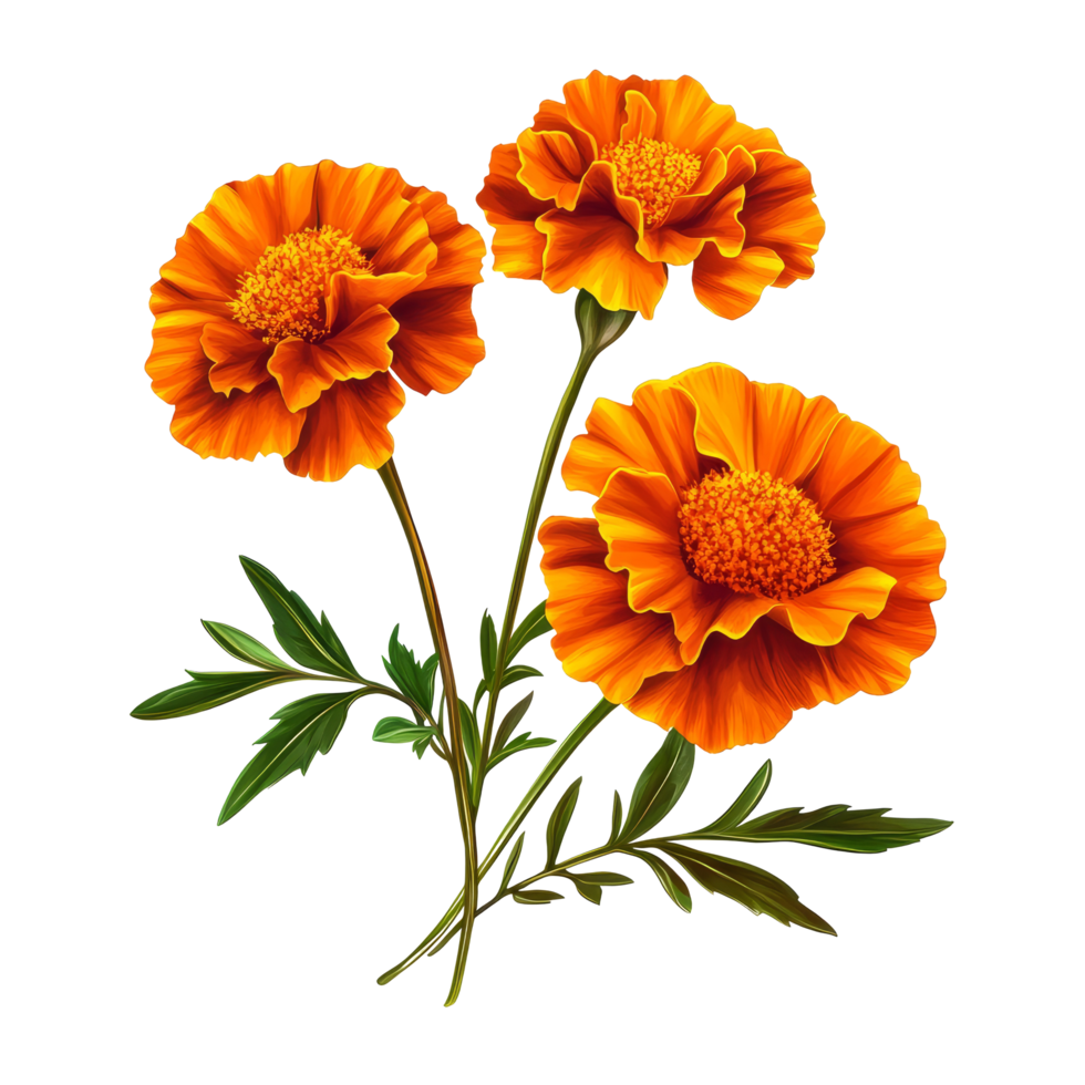 Beautiful marigold flowers clipart isolated on a clean transparent background for floral design projects, Marigold flowers isolated on transparent background cutout png