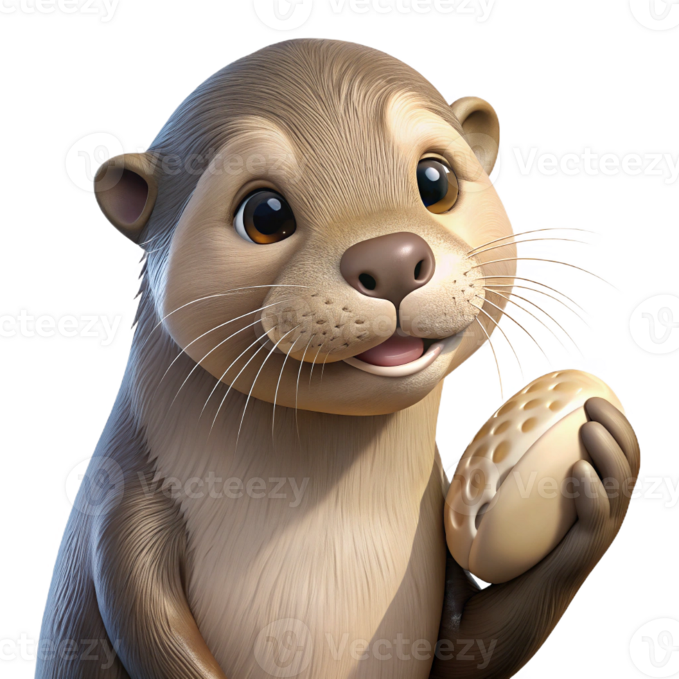 stunning abstract Portrait of a playful otter holding a seashell, soft beach lighting, realistic style exclusive png
