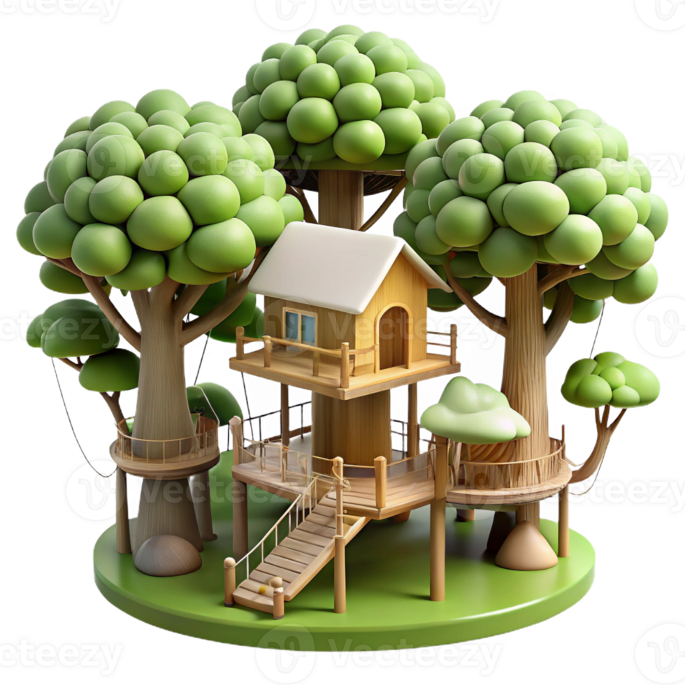 extraordinary minimalist A treehouse village connected by rope bridges, nestled in a dense forest, soft dappled sunlight 4K png