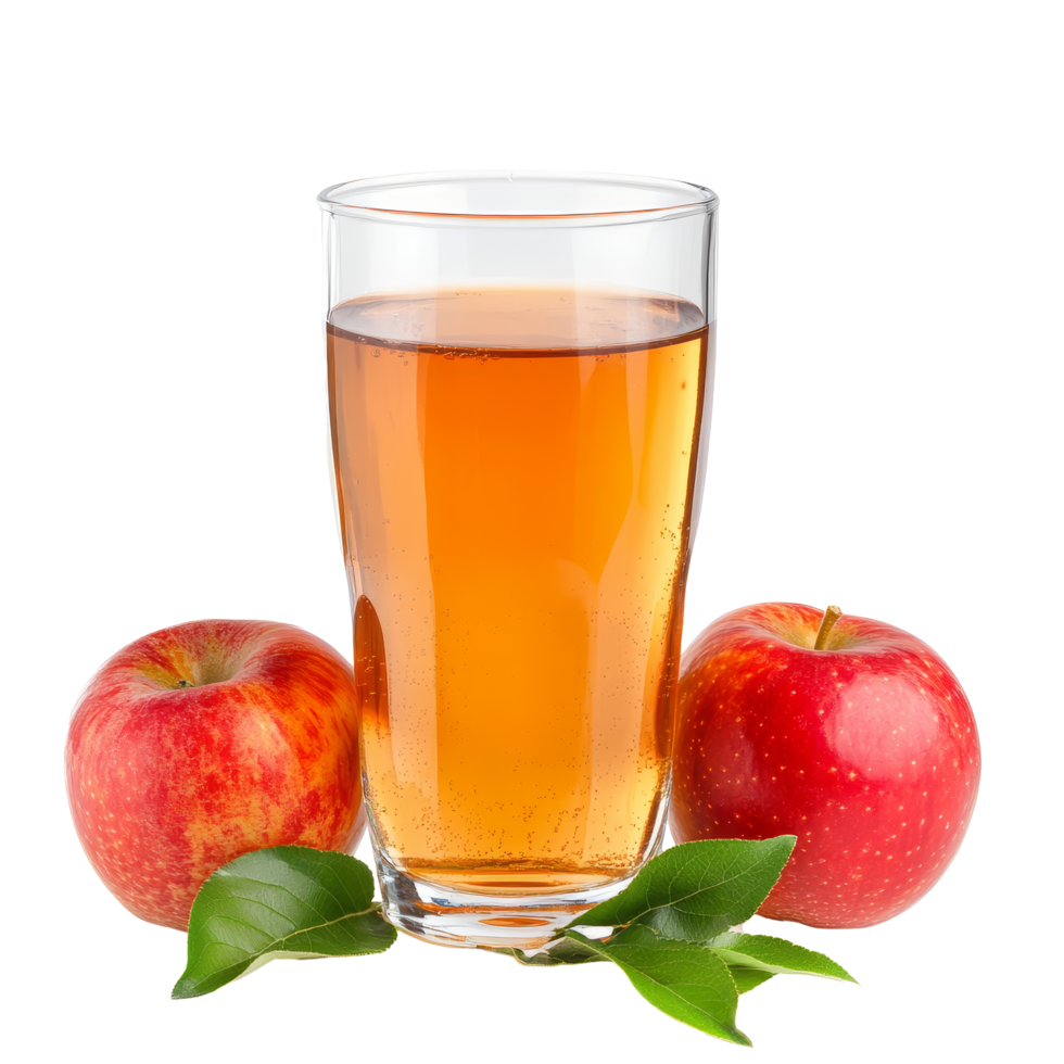 Refreshing glass of apple juice with fresh red apples on a transparent background, A glass of apple juice with red apples isolated png