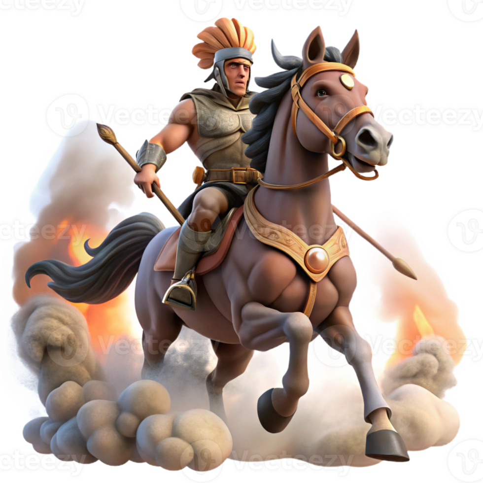 extraordinary vintage A fierce Amazon warrior on horseback, charging into battle, dust and smoke, realistic style professional png