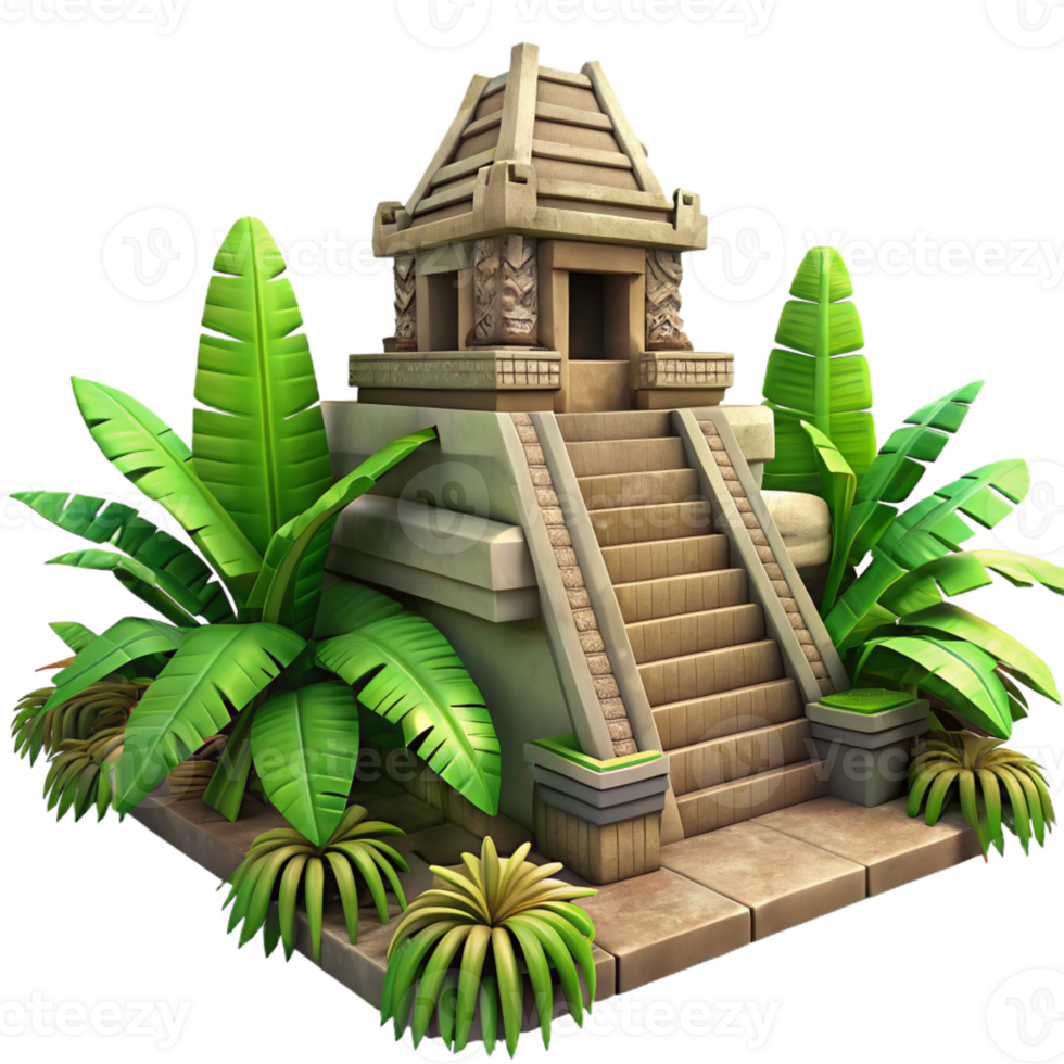 vibrant classic An ancient Mayan temple, intricate carvings, dappled sunlight filtering through jungle foliage, realistic style authentic png