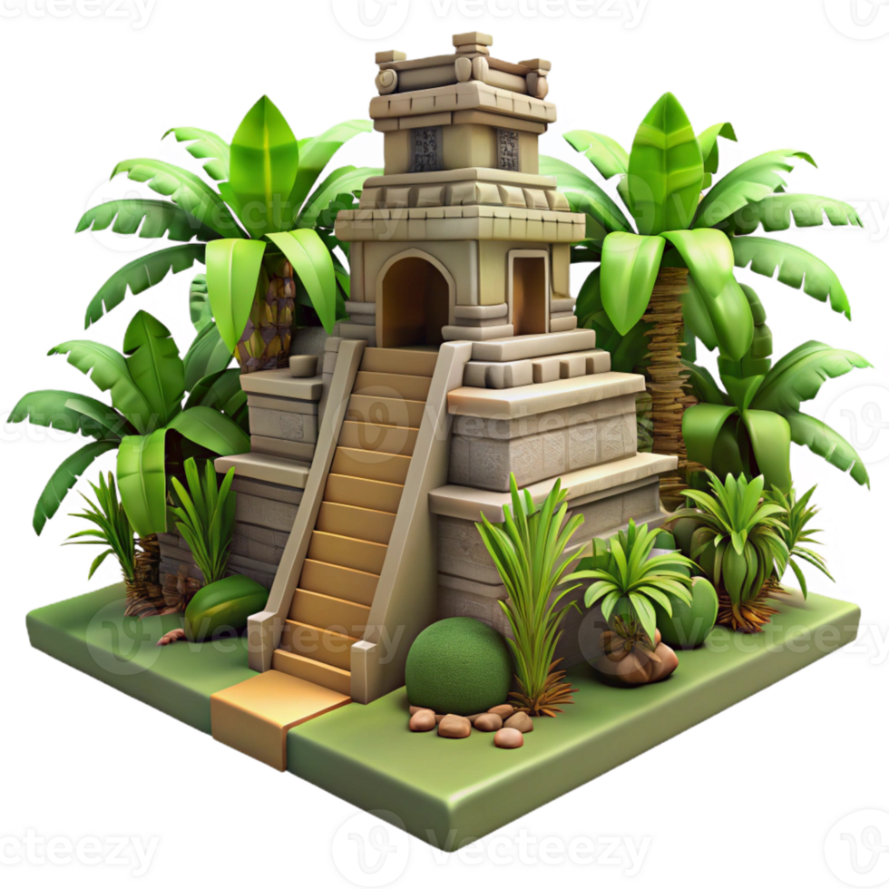 beautiful classic An ancient Mayan temple in a jungle setting, intricate carvings, lush vegetation, realistic rendering, professional png