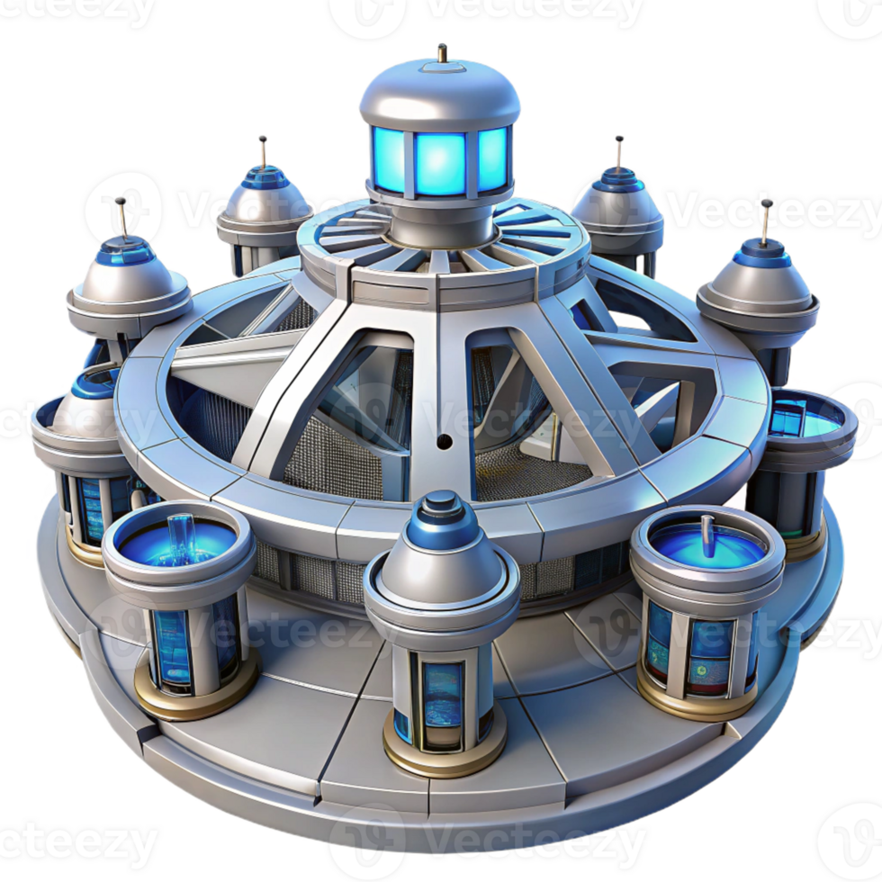 wonderful artistic A futuristic space station with rotating sections and docking bays, starry night sky, sleek and modern professional png