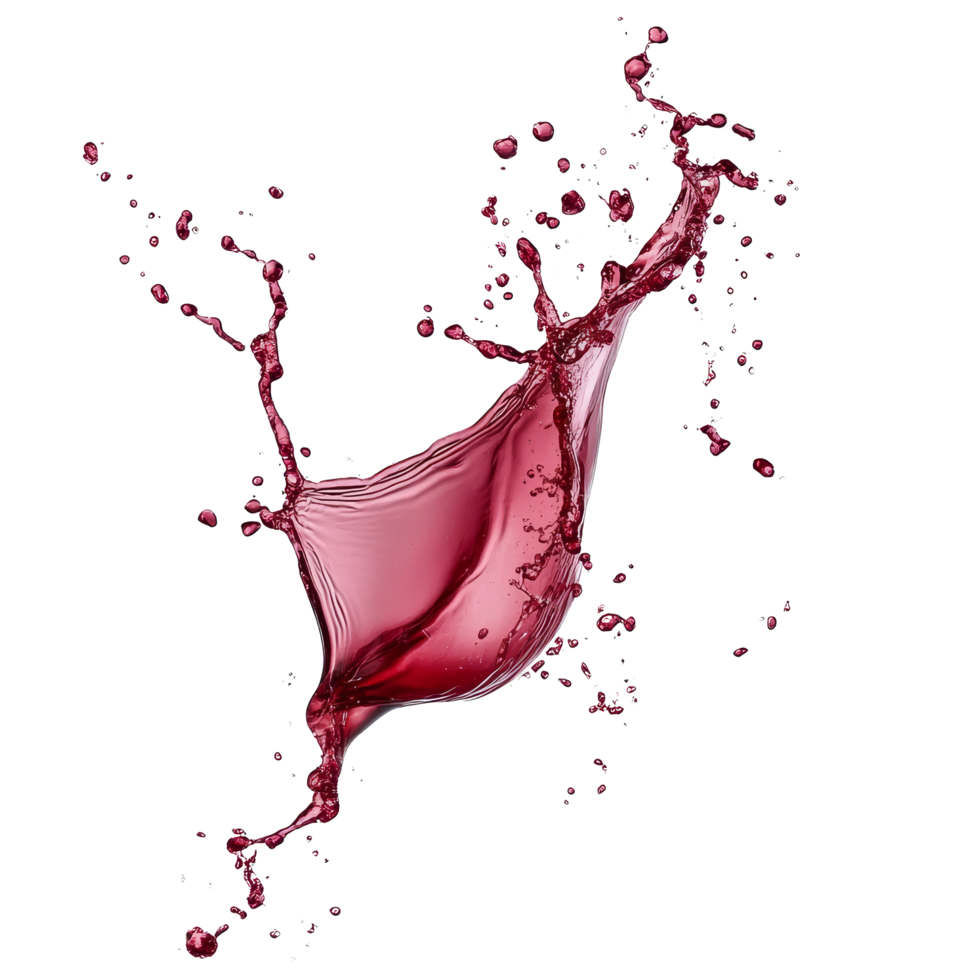 Red wine splashing elegantly on a transparent background, showcasing its rich color and dynamic movement in midair, red wine splashing isolated on transparent background png