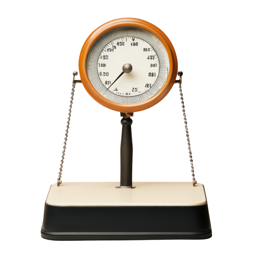 Classic weighing scale on a clean transparent background for measuring weight accurately in various settings, weighing scale isolated on transparent background png