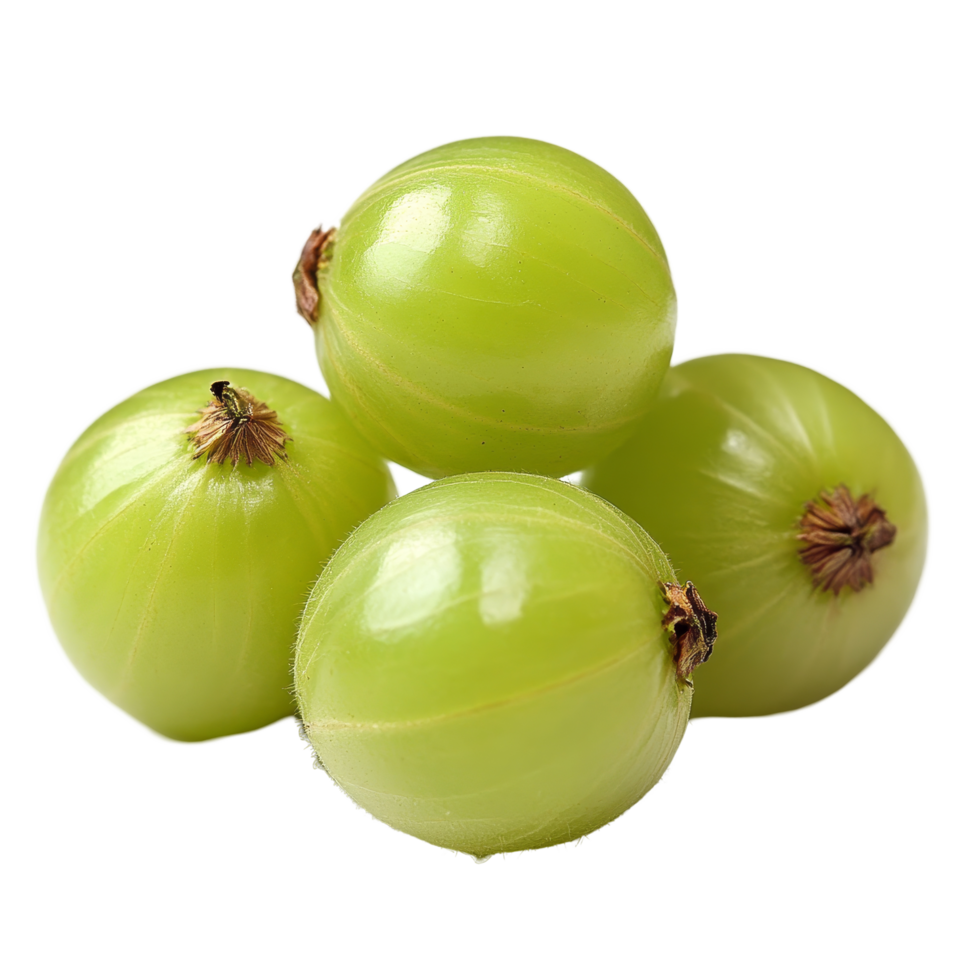 Fresh Indian gooseberries arranged on a transparent background, showcasing their vibrant green color and glossy surface, Indian gooseberry on transparent background png