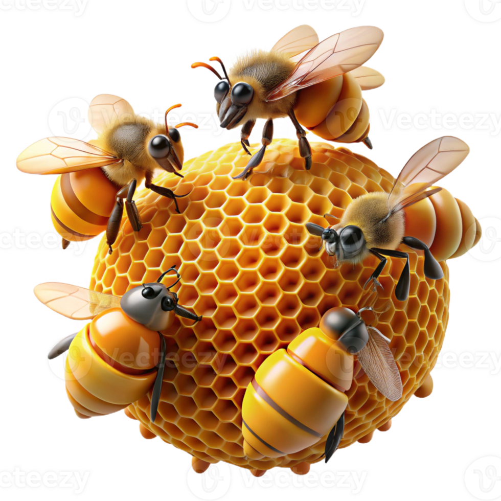 magnificent traditional A swarm of honeybees buzzing around a honeycomb, pollen dusting their furry bodies, captured in macro photography with intricate details genuine png