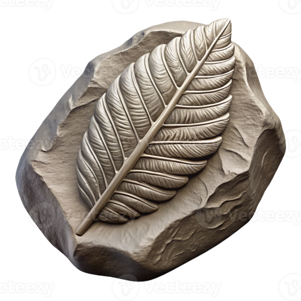 vibrant vintage A single fossilized leaf imprinted on a rock, monochrome, museum lighting professional png