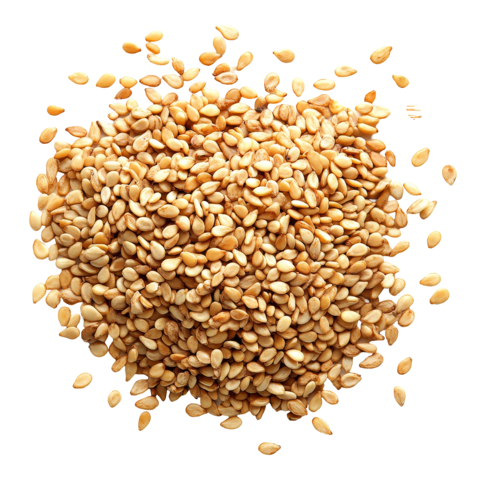Fresh sesame seeds scattered on a clean transparent background perfect for culinary uses and nutritional benefits, Fresh sesame seeds on a transparent background png