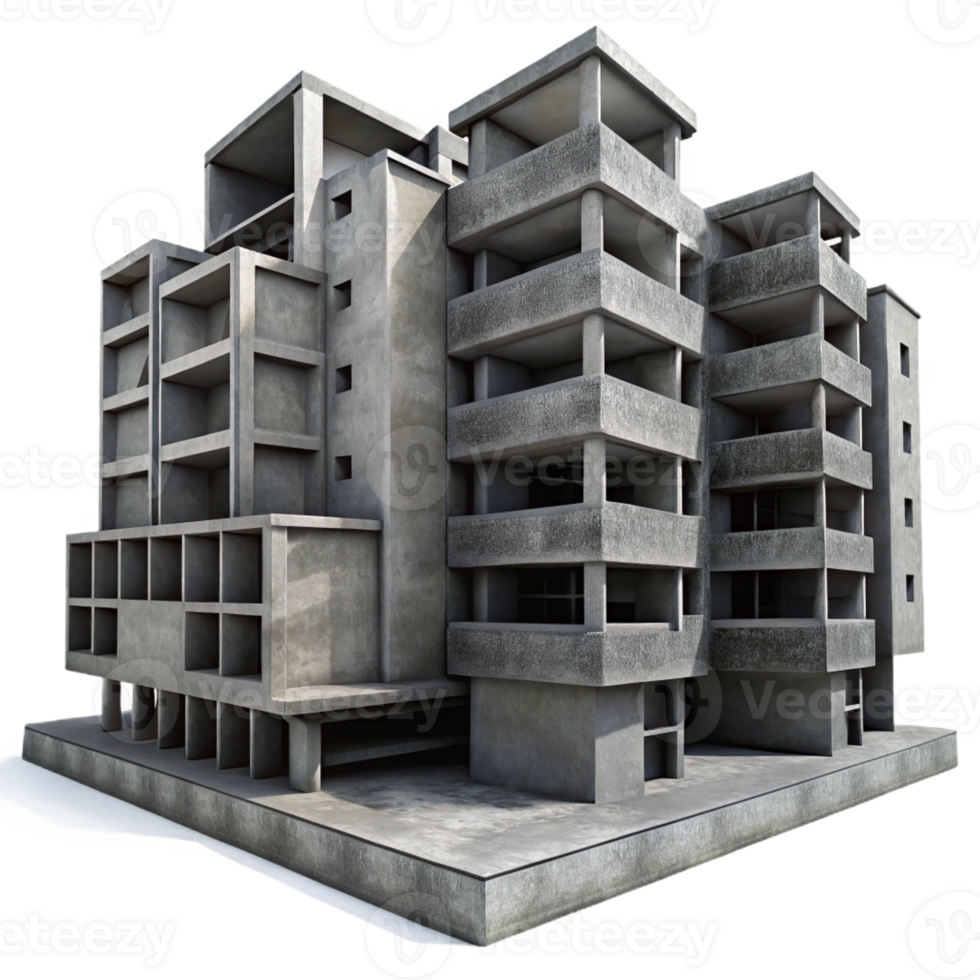 beautiful vintage A Brutalist concrete apartment complex, harsh shadows, grayscale, dystopian, gritty style original png