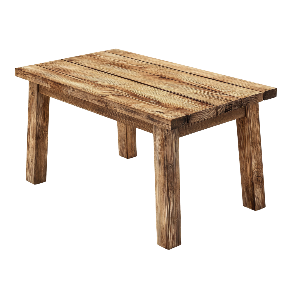 Simple wooden table on a clean transparent background, ideal for minimalistic designs or rustic home decor setups, Wooden table on transparent background png
